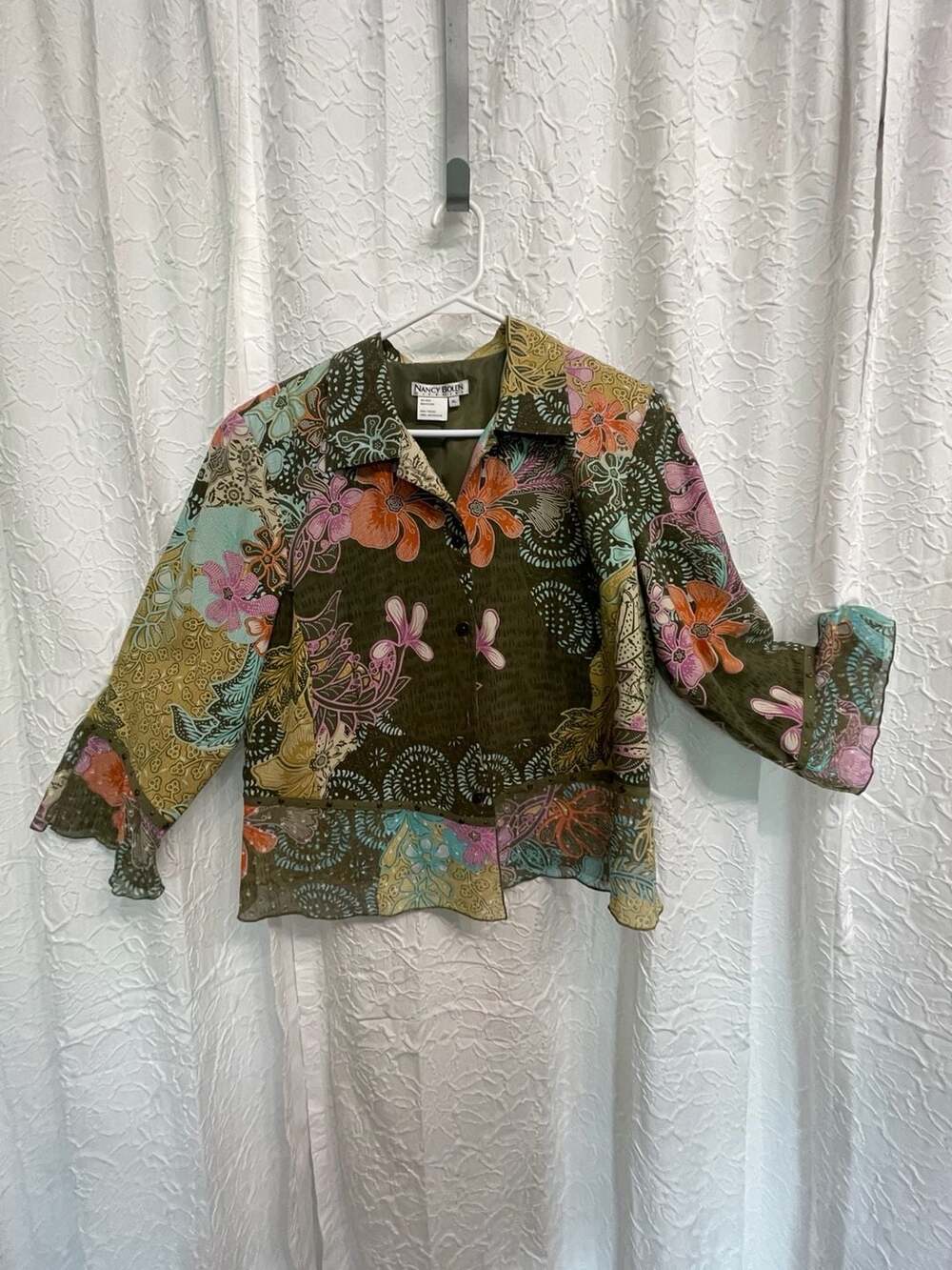 Nancy Bolen City Girl Silk Floral Patchwork Jacket Size XL
